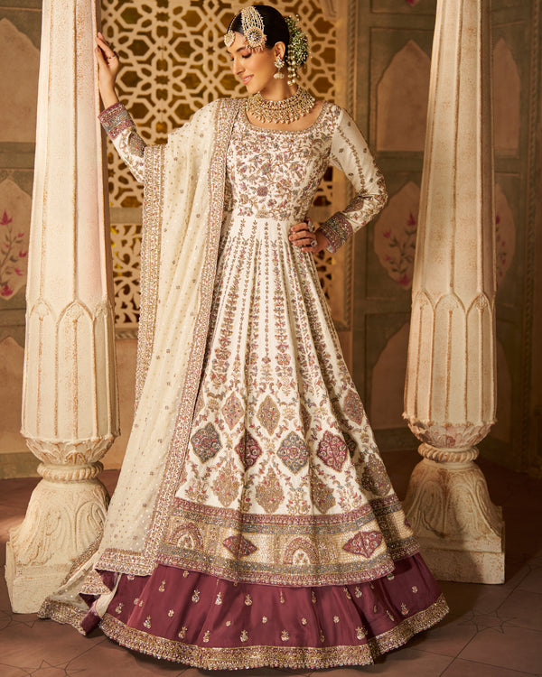 Lehenga - White & Wine 3973